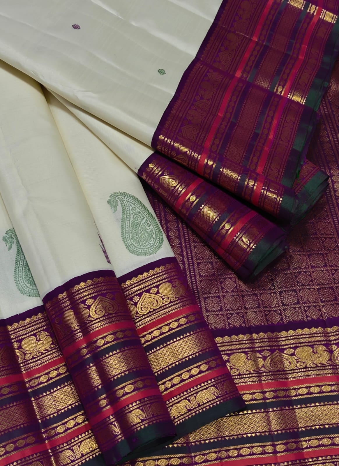 Deep Purple & Cream Half-and-Half Pattu silk Saree